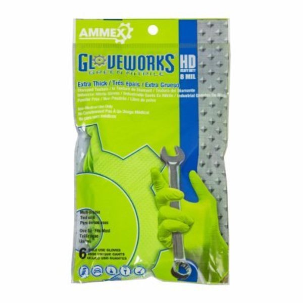 Ammex Nitrile Disposable Gloves, 6 mil Palm, Nitrile, Powder-Free, OneSize, Green GWHD6PKGRN